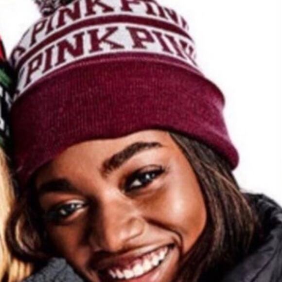 PINK VICTORIA'S SECRET Burgundy Pom Pom Beanie - Picture 1 of 8